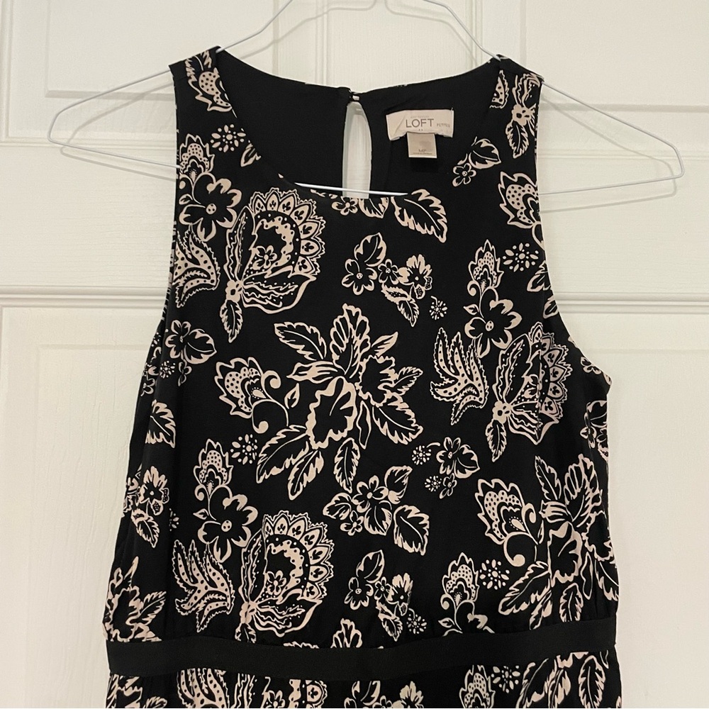 LOFT Black and Cream Floral Midi Dress - Picture 2 of 5